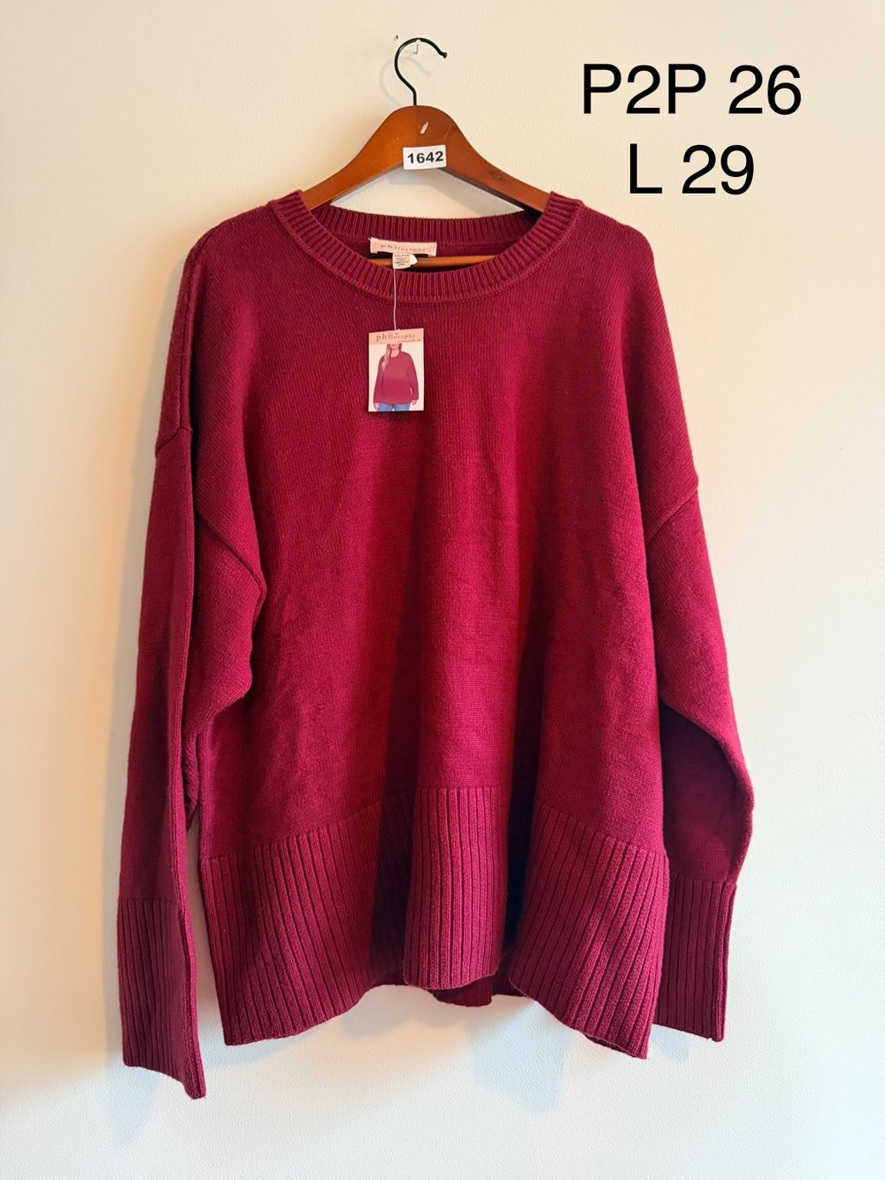 Philosophy Burgundy Relaxed Knit Sweater XXL Cozy Minimalist